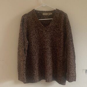 Womens XL White Stag Textured Brown Sweater